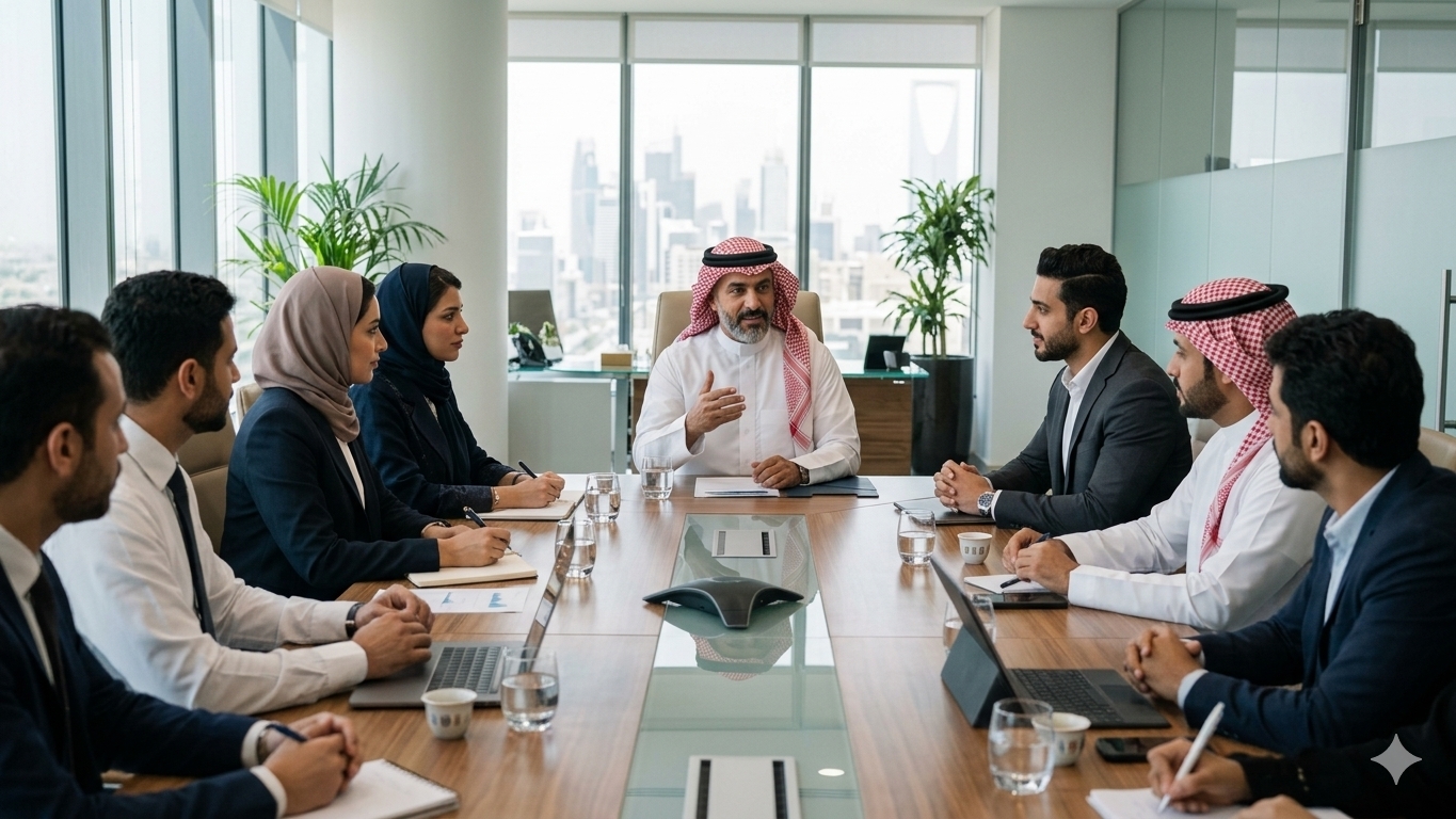 Business professionals collaborating in a modern office